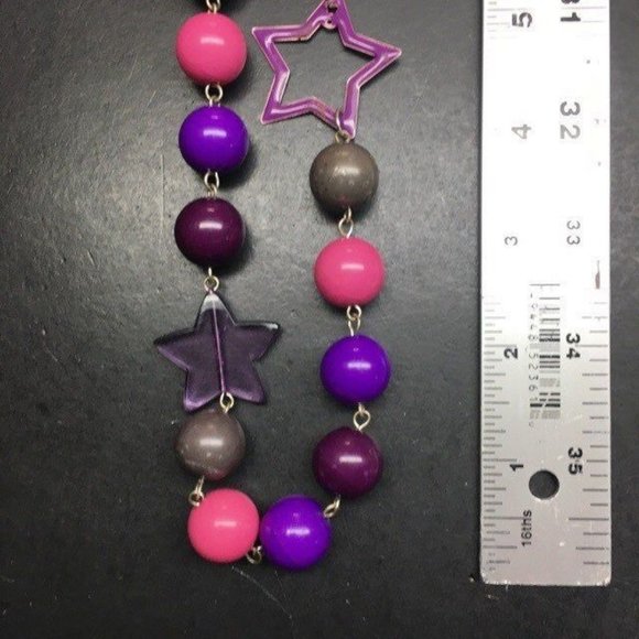 Star Beaded Necklace As Is Pink Pearl Purple Enamel Beige Silver Chain Barbie - Picture 8 of 10